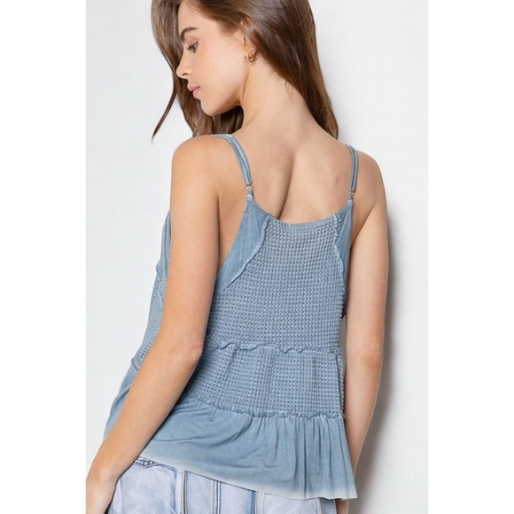 POL Cornflower Blue Waffle Knit Babydoll Tank Top - Picture 8 of 13